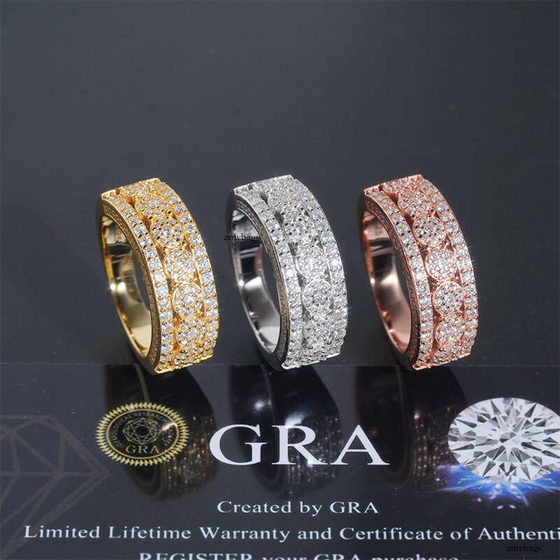 ICED OUT Trade Exclusive Moissanite Silver Gold Plated Unisex Personality Trendy Half Row Ring