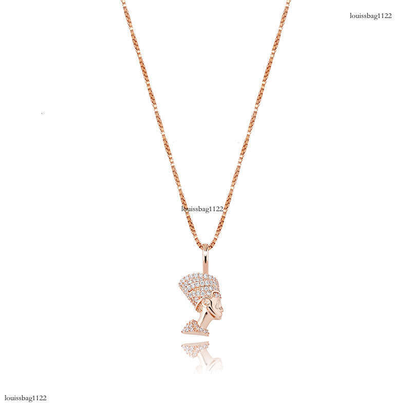 INS Nefertiti Queen Head Portrait Hip-Hop Pendant Full Moissanite chain Sier Women's Necklace