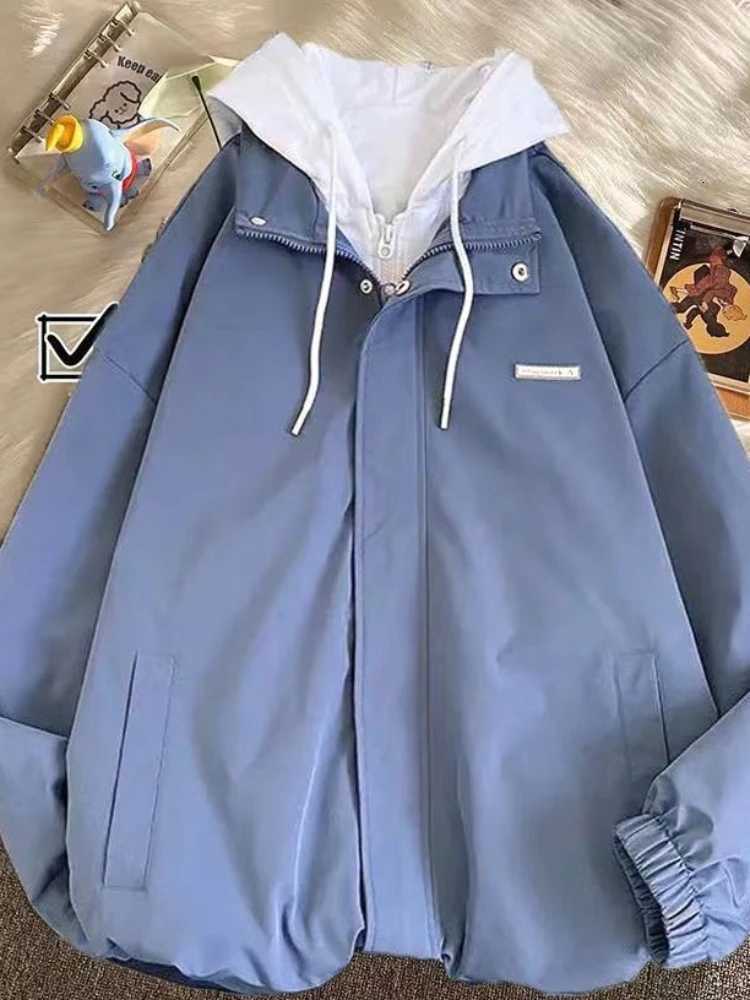 2022 New Oversized Hooded Couples Wear Spring Winter Preppy Zip-up Varsity Jacket W250809