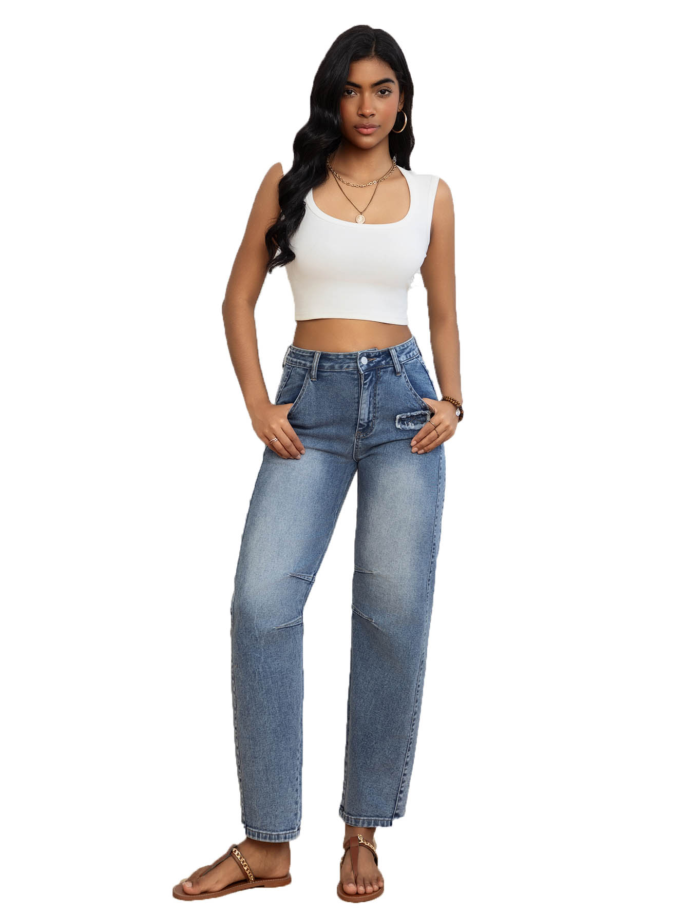 Elegant Ladies' Extra-Large Stretch Denim Trousers Designed for a Casual Yet Sophisticated Look