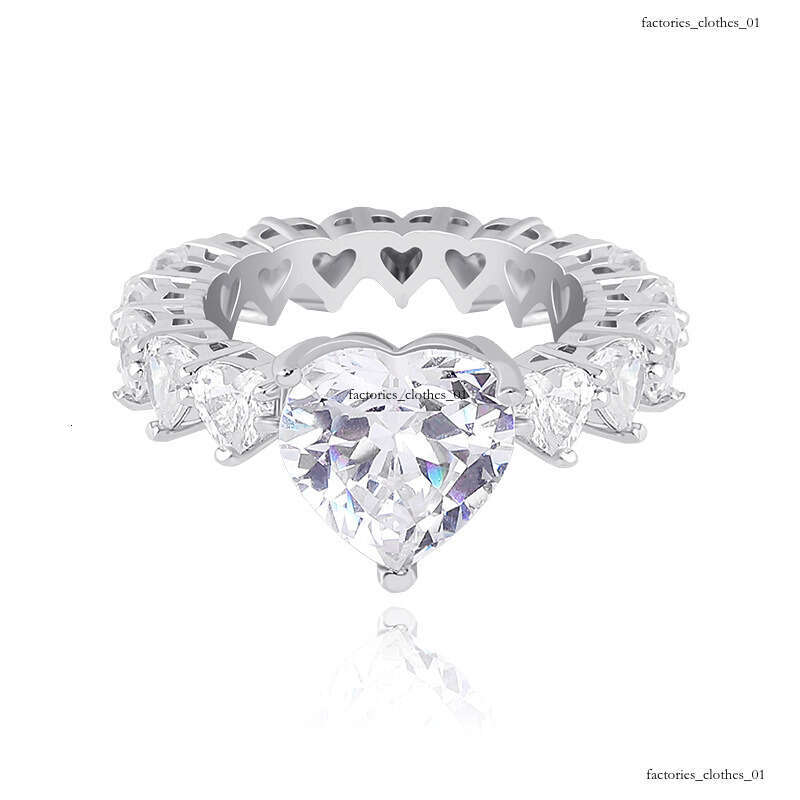 Light Luxury Heart Sterling Silver Zirconia Row Diamond Elegant Women's High-end Niche Versatile Ring