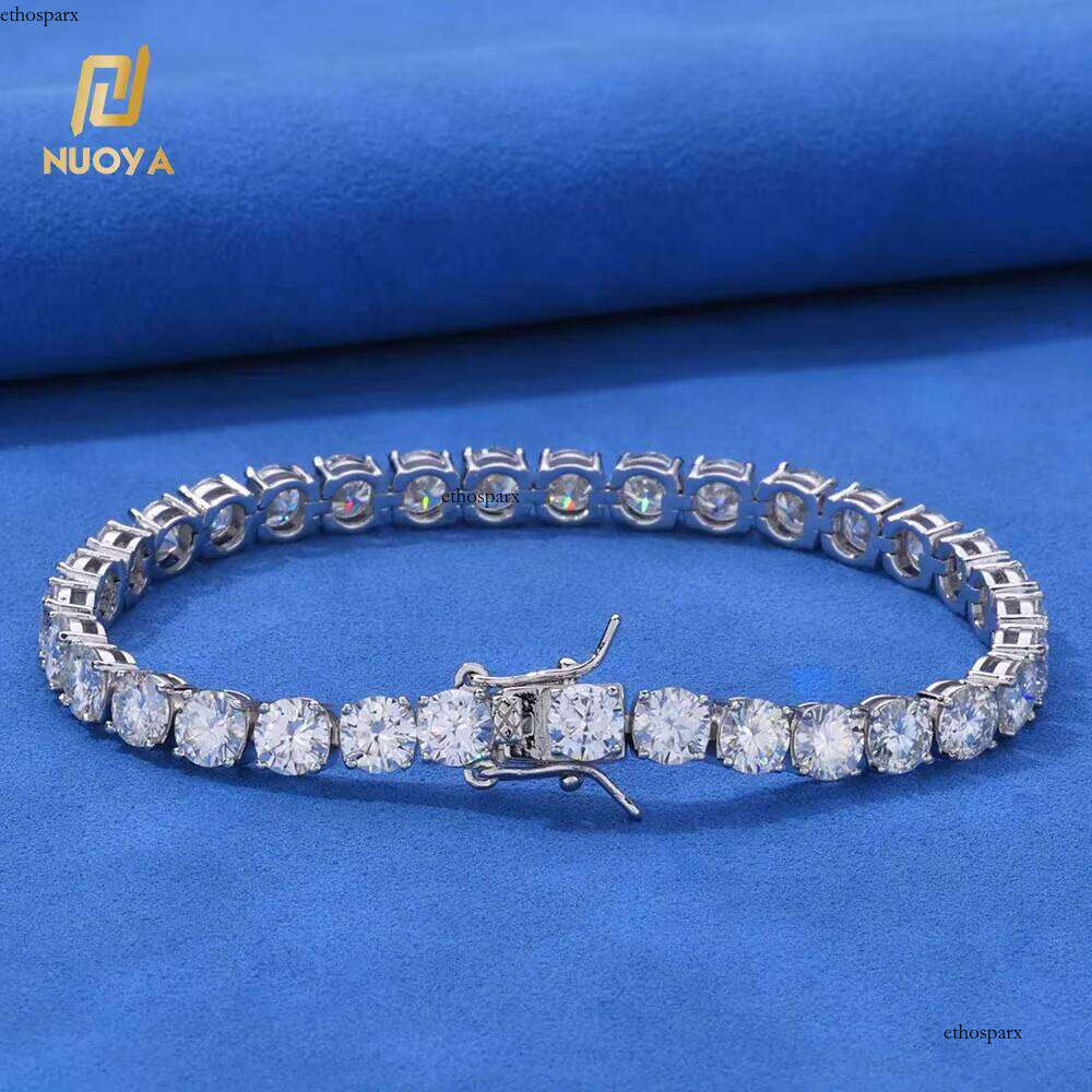 NUOYA Fine Jewelry VVS Moissanite Women's 6mm Sterling Sier Iced Out Dia Tennis Chain Necklace for Gift