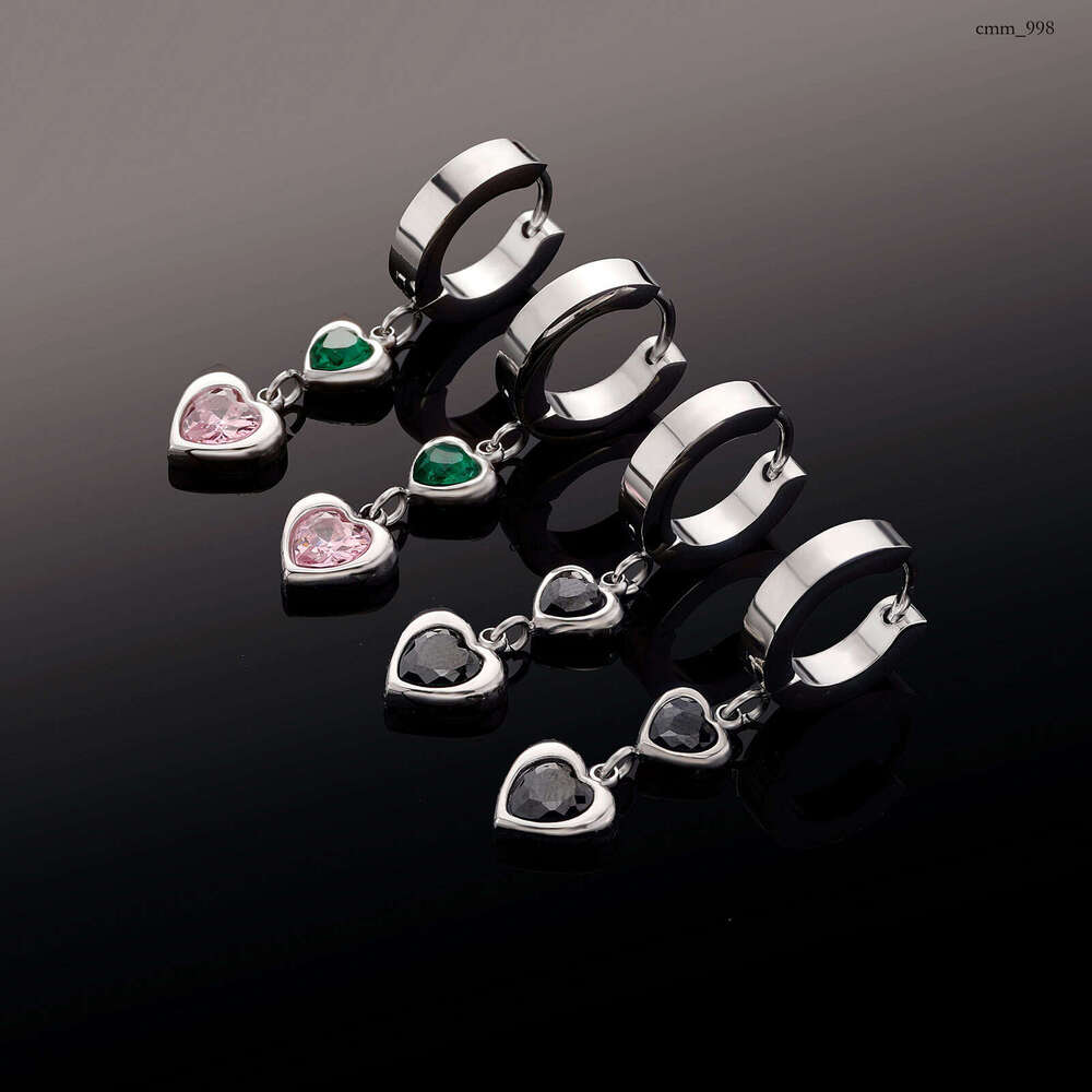 Light Colorful Heart Zircon Elegant Women Sterling Silver Earrings Non-Fading Personality Tassel Ear Clips