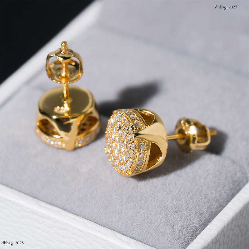 ICED OUT New Hip-Hop Moissanite Full Inlay Sier Plated Gold Unisex Versatile Earrings Accessories