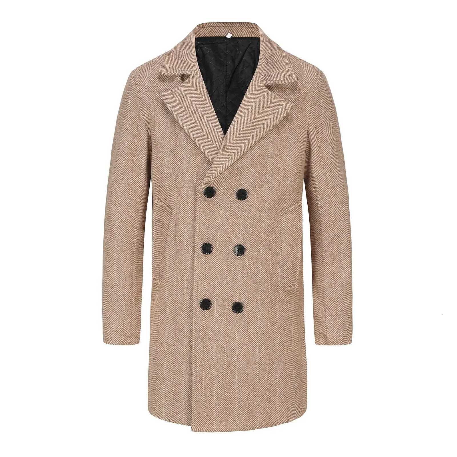 2024 New Autumn and Winter Mens Mid-Long Wool Checkered Double-Breasted Coat European Size Fashion Business Wool Outerwear XJ250809