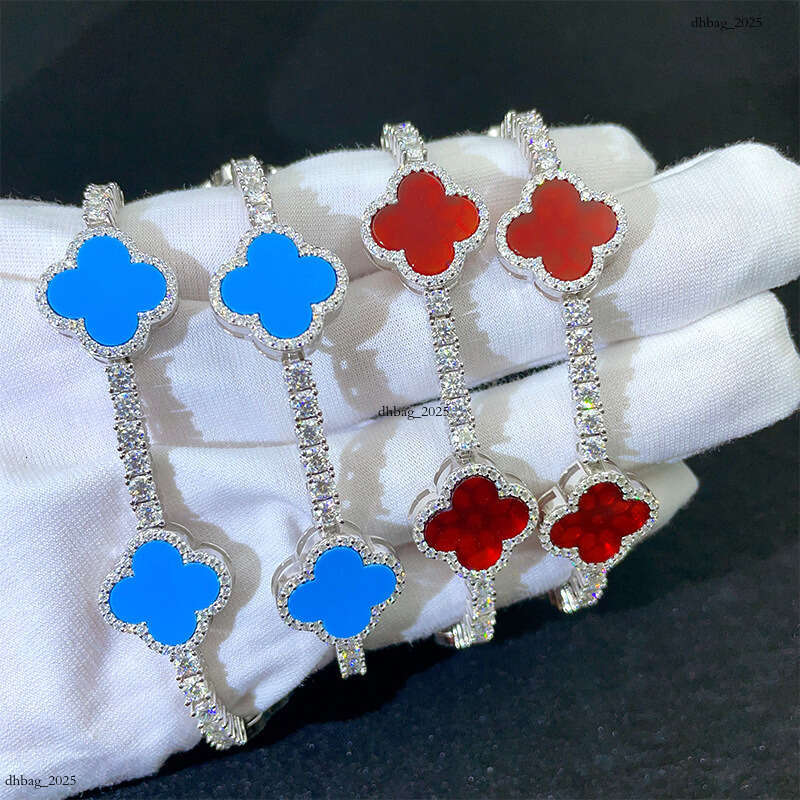 Four-Leaf Clover Moissanite Agate 3mm Single Stone Sier Plated Hip-Hop Bracelet 111