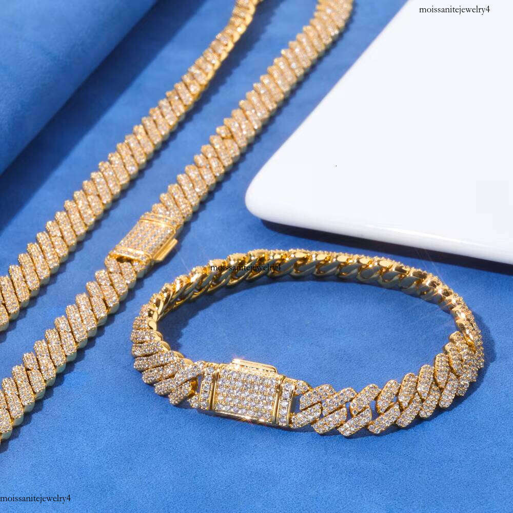 NUOYA 8MM Flip Button Hip Hop Sier Cuban Link Chain Bracelet Iced Out VVS Moissanite Fine Jewelry for Men Women
