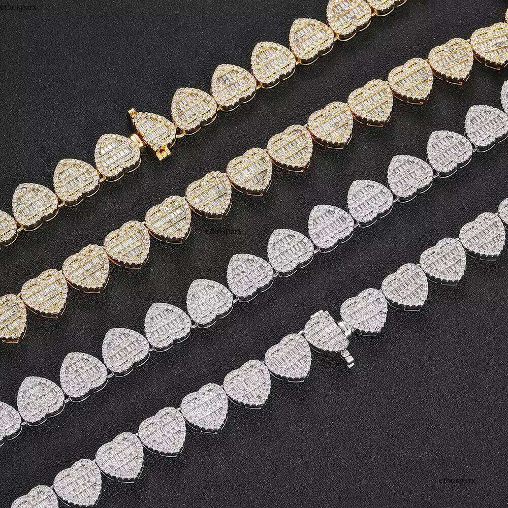 12mm High Quality VVS1 Moissanite Clustered Sterling Sier Heart Shape Dia Tennis Chain for Women