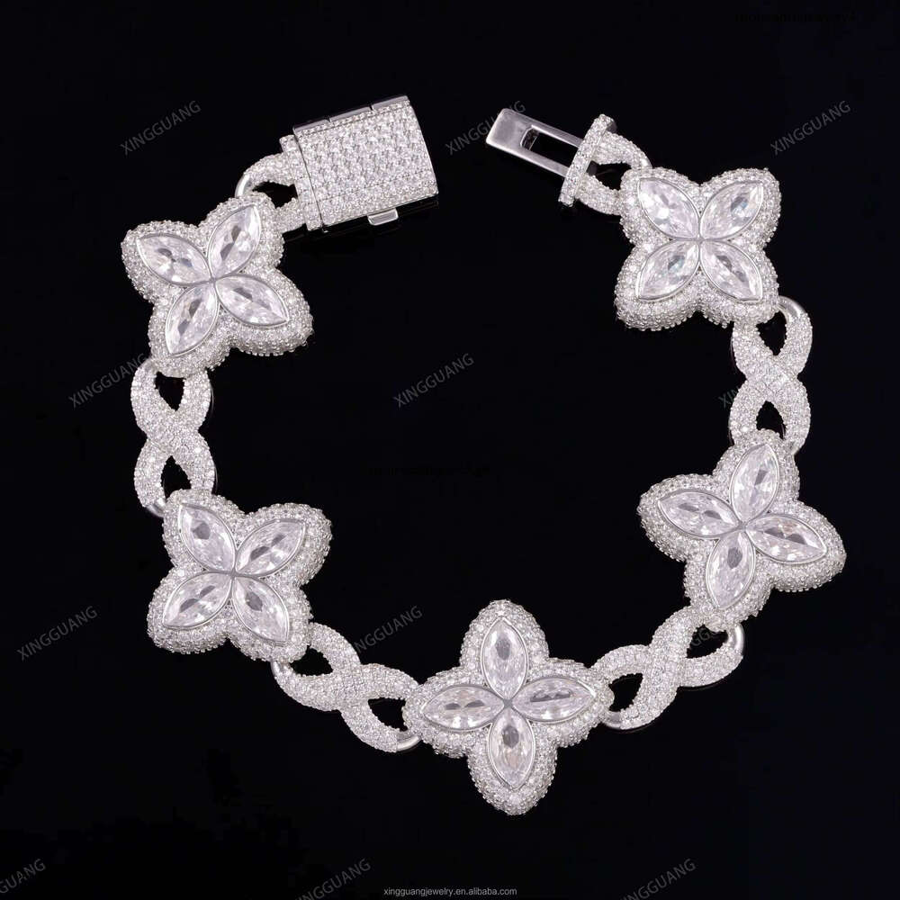 XG Pass Dia Tester Clovers Iced Out Cuban Sier Plated Gold Vvs Moissanite Bracelets for Men