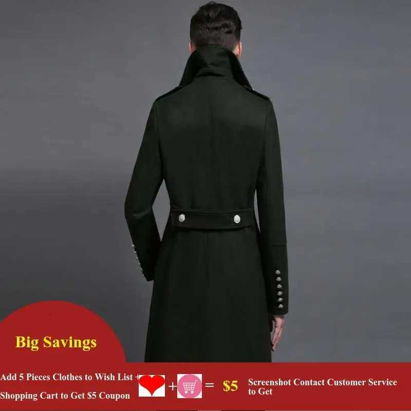 Mens Double Breasted Military Army Wool Coat Plus Size Thick Cashmere Work Business Solid Slim Pea Coat Winter Fashion XJ250809