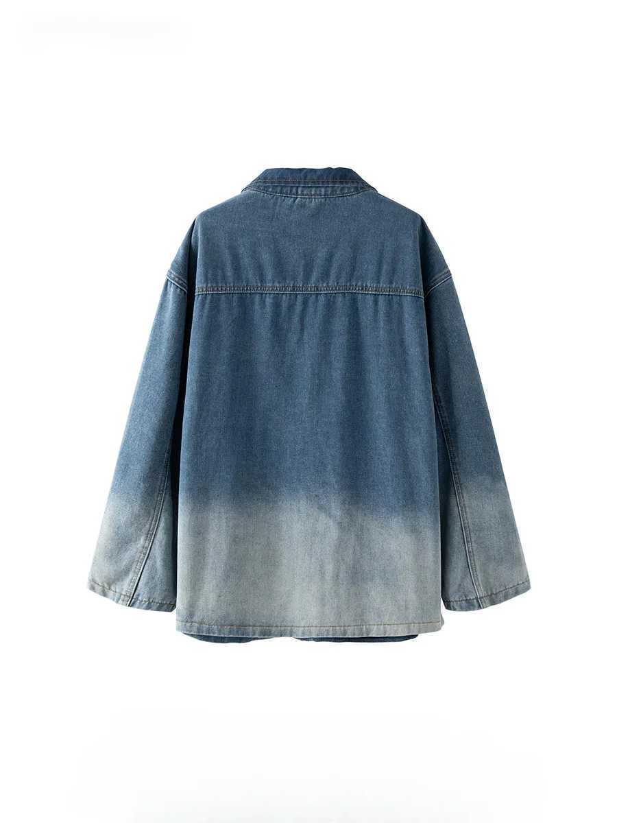 Mens New Chinese Style Gradient Buckle Denim Jacket Trendy Street High-end Handsome Workwear Casual Loose Single-breasted Coats W250809