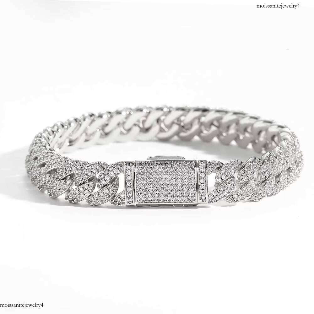 NUOYA 10mm Hip Hop Jewelry Iced Out VVS Moissanite Miami in Sier Cuban Link Chain Bracelet