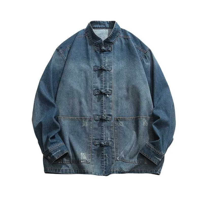 Denim Jackets Mens Jacket Mens Outerwear Autumn Winter Mens Chinese Tang Dress Wash Denim Tops Mens Jacket W250809