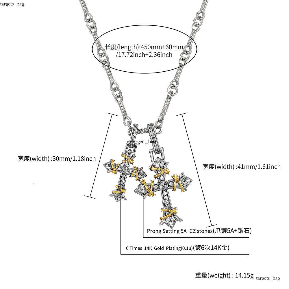 Hot Selling Full Dia Cross Pendant Necklace for Women and Men, Trendy Double Thorn Detachable Couple Pendant, Light