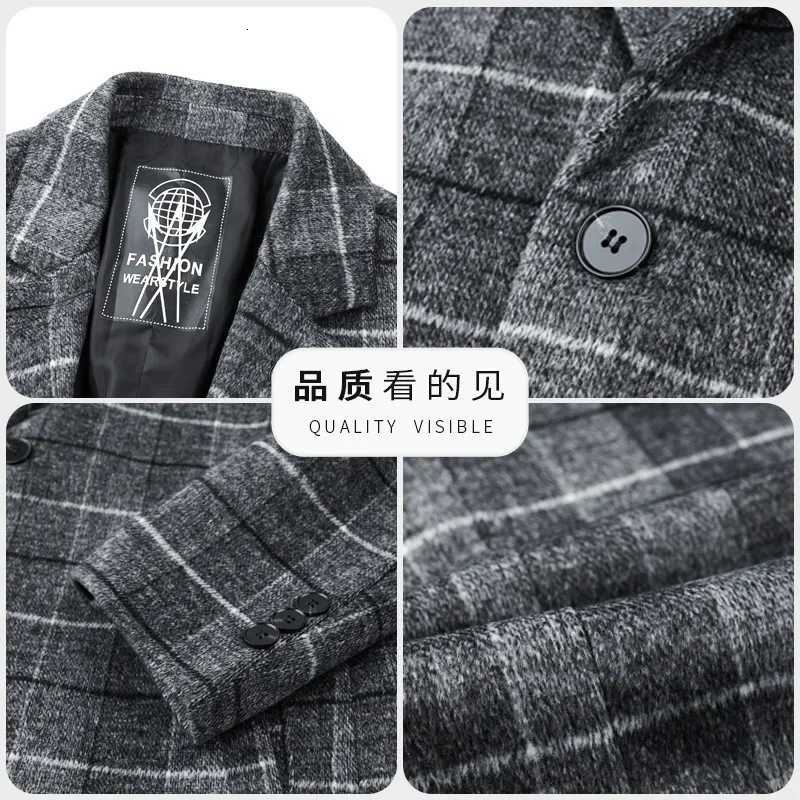 2024 Autumn/Winter New Youth Korean Checkered Medium Length Woolen Windbreaker Mens Coat XJ250809