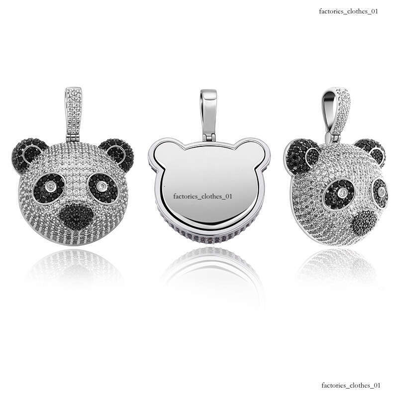 Hip Hop Personality Pendant Panda Head Black and Sier Two-tone Full Moissanite chain Necklace for Men Versatile Trendy Accessory