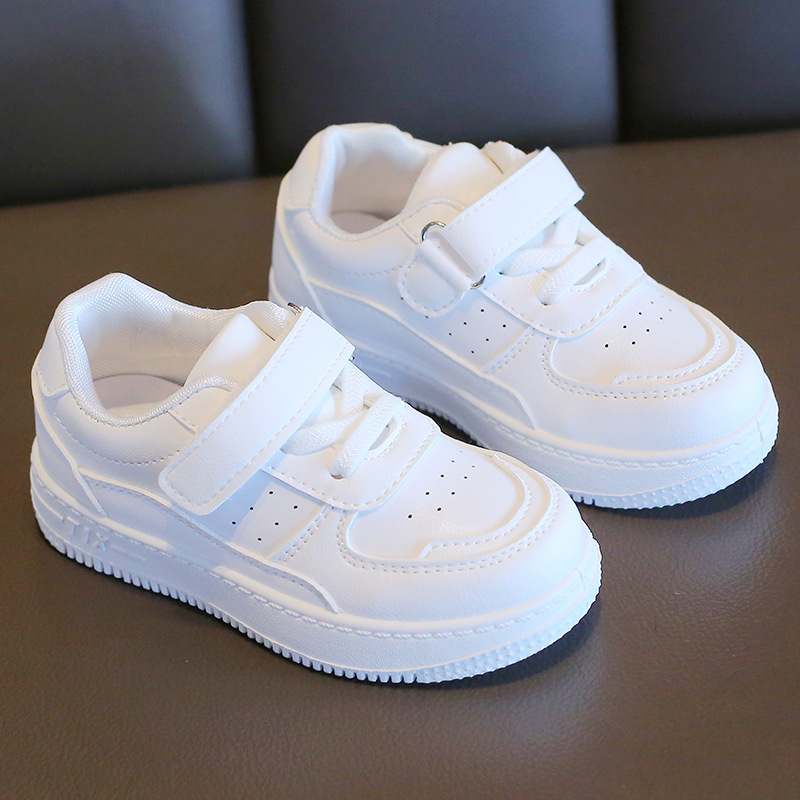 Infant Kid's Leather Black White Shoes Tennis Sneakers Kids Soft Sole Anti Slip Sneaker Toddler Running Sport Shoes size 21 - 38 U0512