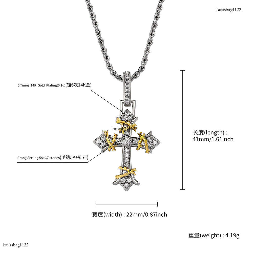 Hot Selling Full Dia Cross Pendant Necklace for Women and Men, Trendy Double Thorn Detachable Couple Pendant, Light