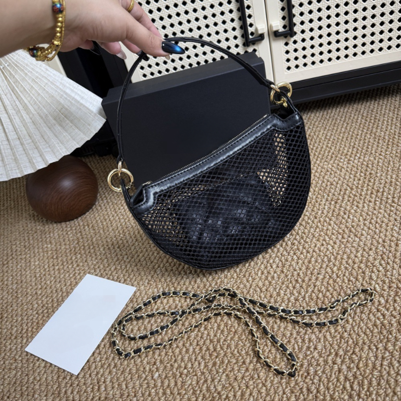 Fashion Hollow Out Handbags Half-moon Bag ummer Designer Mesh Net Ladies Shoulder Bags