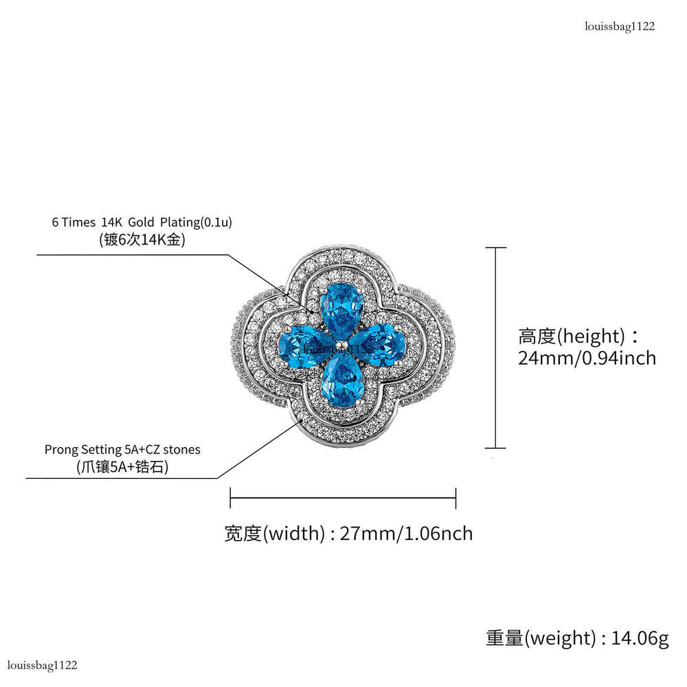 Wind Micro Inlaid Flower Shape Hip-Hop Men's Exaggerated Super Shiny Diamond Personality Ring Versatile Trendy Gold Australian New Model