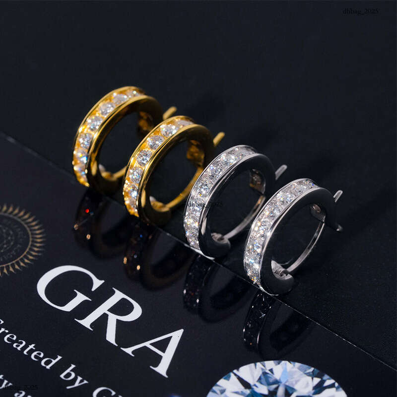 ICED OUT New Moissanite Inlaid Sier Gold-Plated Personality Trendy Hoop Earrings