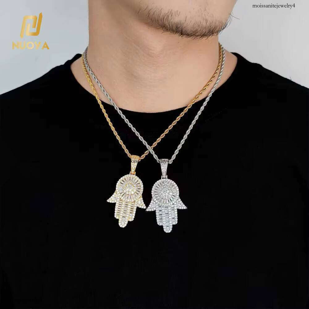 Nuoya High Quality Jewelry Men Women Hamsa Hand of Fatima Iced Out Pendant Hip Hop Necklace