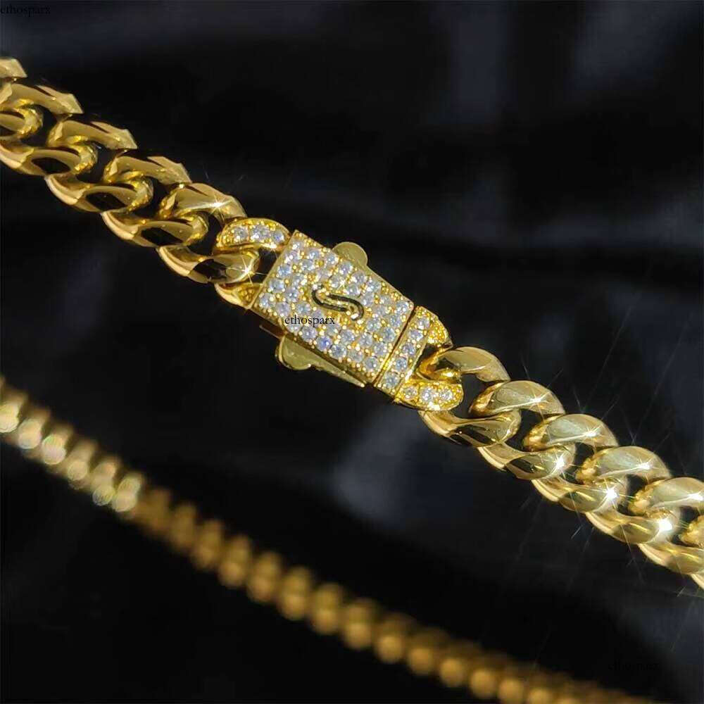 NUOYA Gold Plated Miami Link Hip Hop Custom Dia Clasp Stainless Steel Cuban Chain Necklace