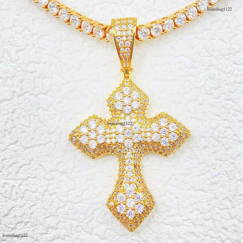 Personalized Full Sterling Silver Inlaid Moissanite chain Cross Hip Hop Jewelry Unisex Necklace Pendant