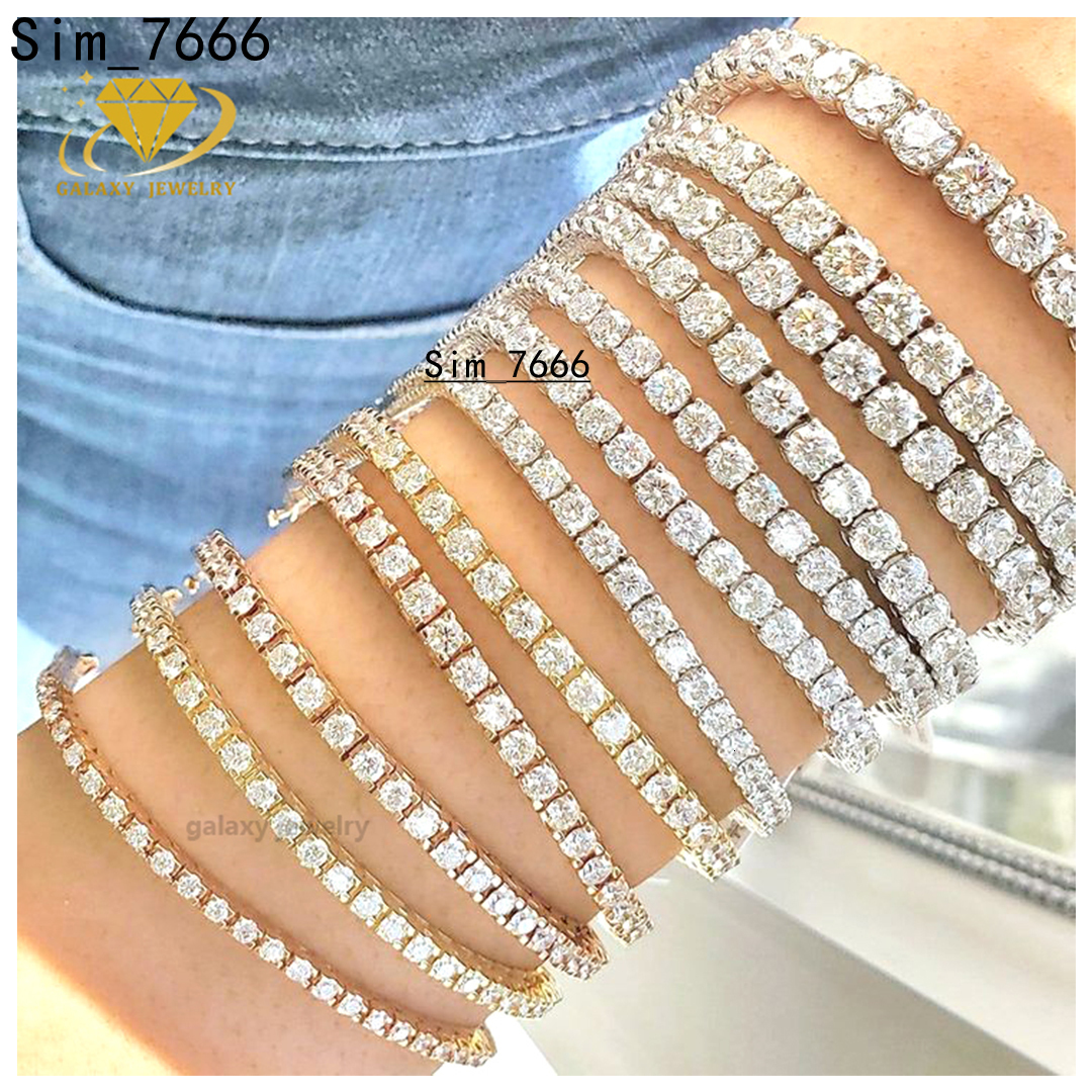 Iced Out Moissanite Chain 100% Pass Diamond Tester Real 925 Silver Mounting Lab Grown Moissnanite Diamond Tennis Bracelet