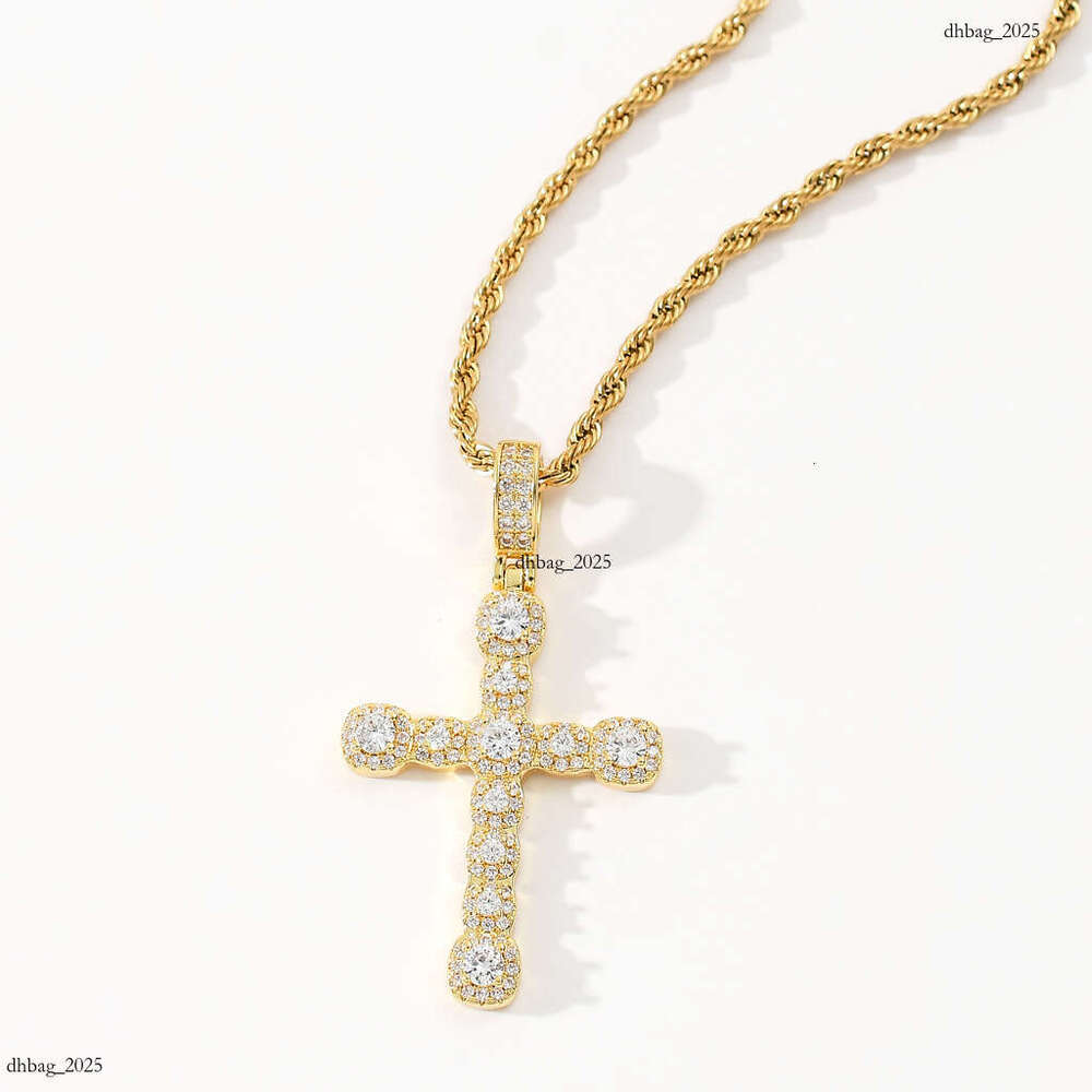 Necklace Ice Sugar Moissanite chain Cross Pendant Square Round Mixed Inlay Personality Trendy Unisex Hip-Hop Accessories