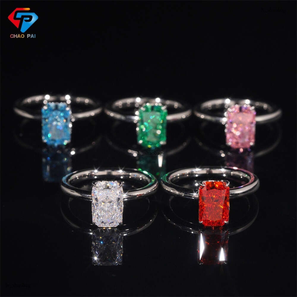 Hip-Hop Silver Inlaid Colorful Ice Flower Cut 10*6.5 Zircon Women's Ring Simple Fashion Style
