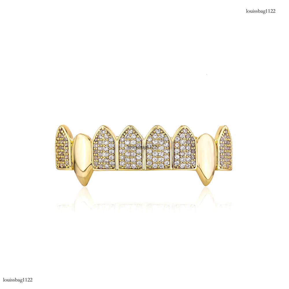 Full Dia Mixed Vampire Fangs Trendy Cool Men Halloween Decoration Fake Teeth Gold Braces Personality Accessories