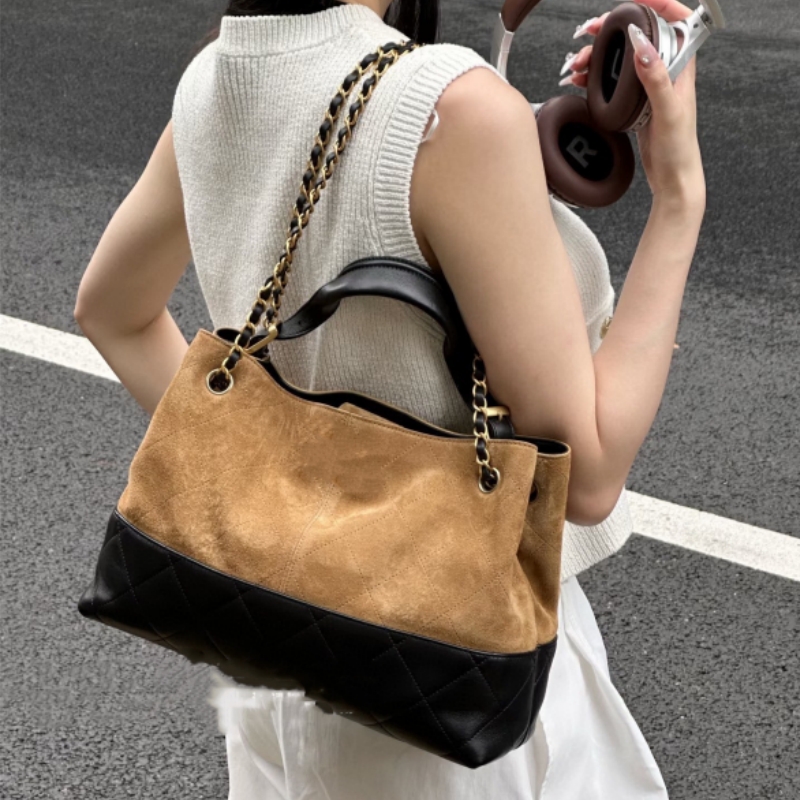 High quality designer fashionable 25 year suede handmade workshop unique color matching large capacity shopping bag all genuine leather 2025 shoulder bag 659