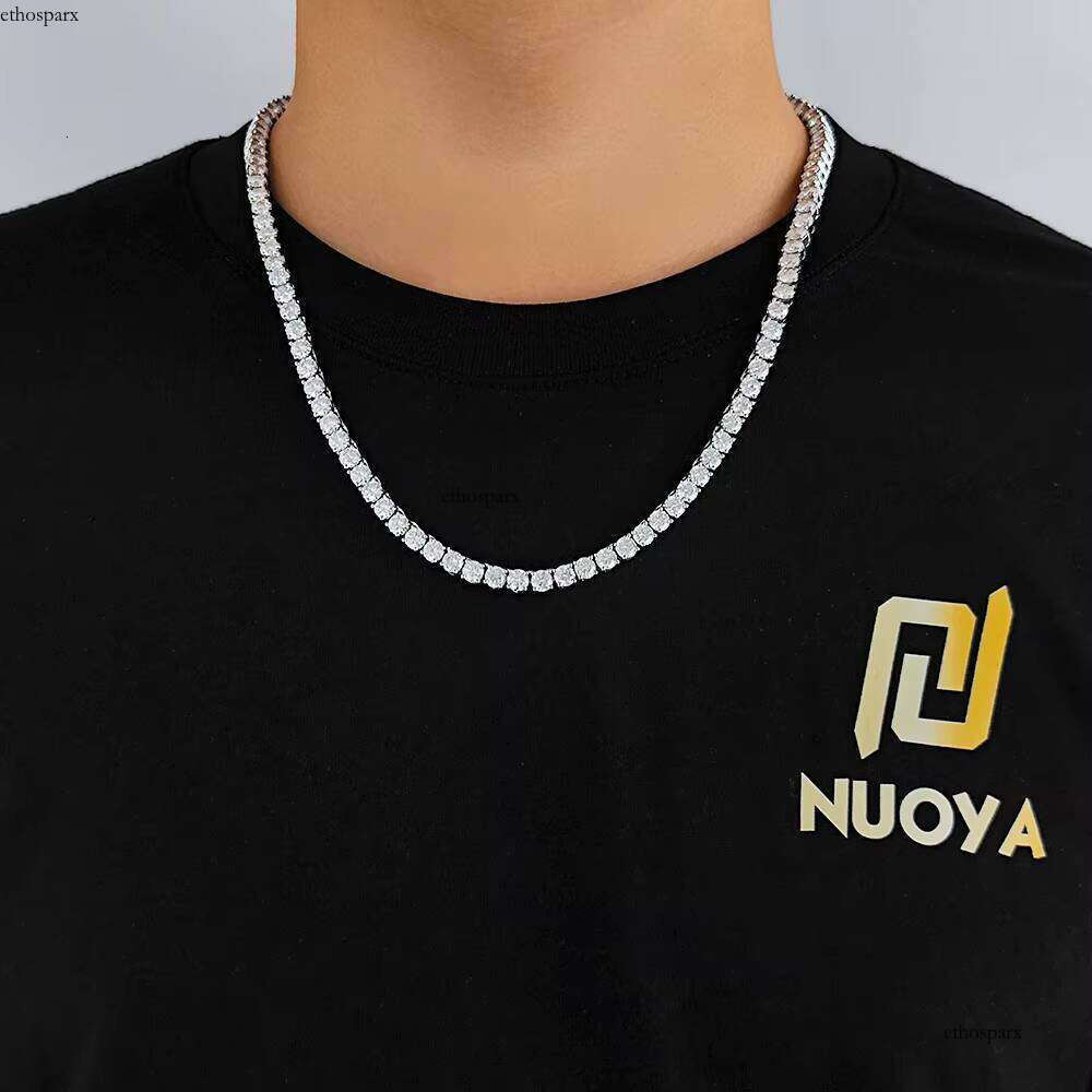 Iced Out Hip Hop 3mm 4mm 5mm Sterling Sier Moissanite Dia Tennis Chain Necklace