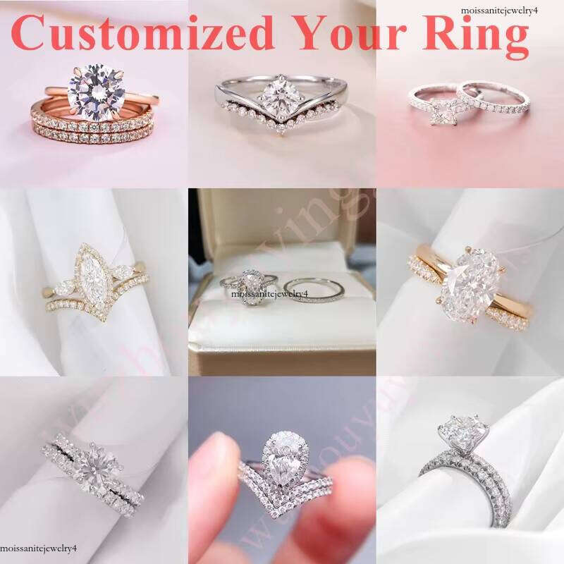 Custom High Jewelry Women Dia 3Princess Cut VVS Moissanite 14K Gold Engagement Wedding Ring