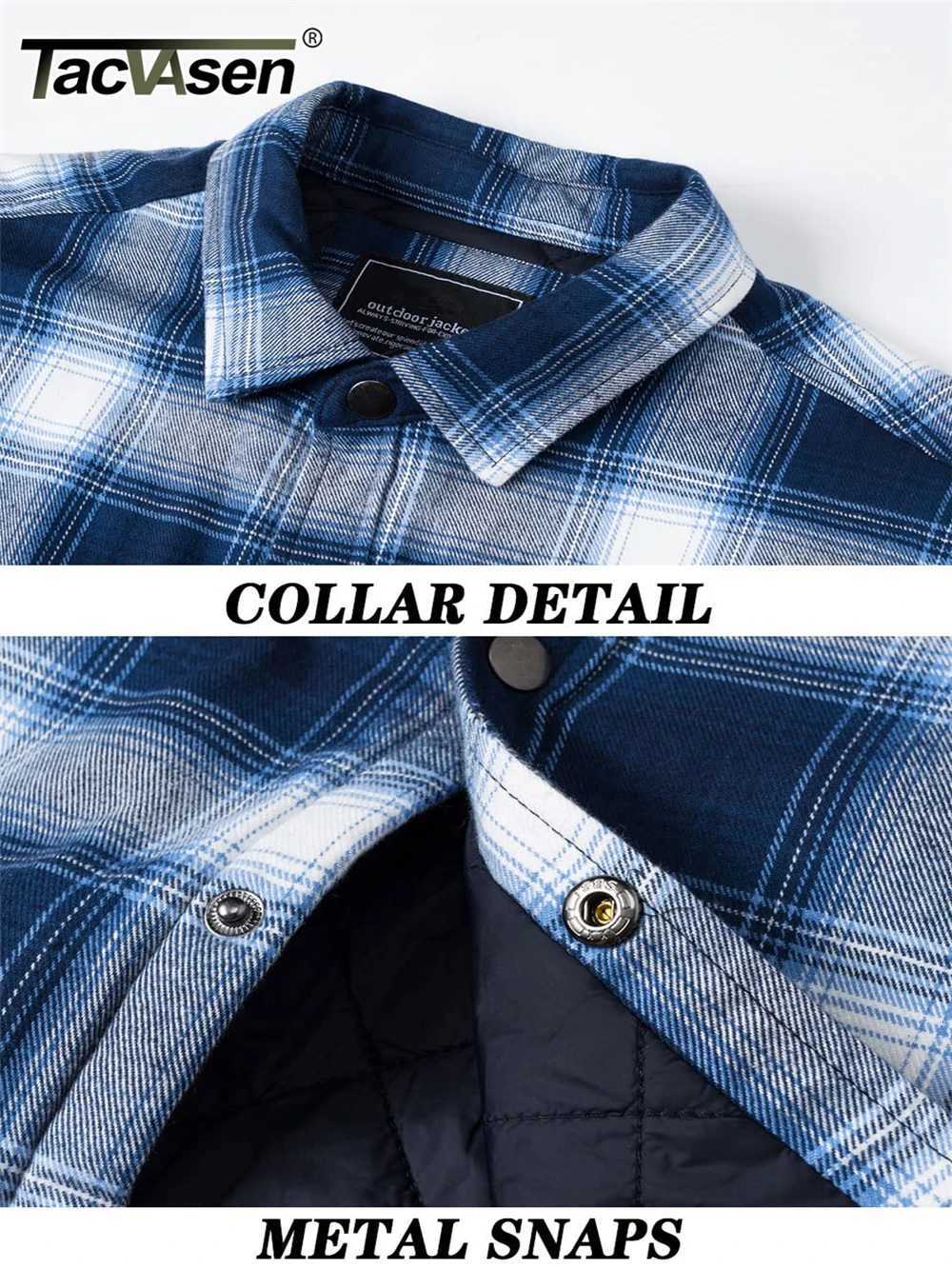 TACVASEN Winter Plaid Cotton Jackets Mens Long Sleeve Quilted Lined Flannel Shirt Jacket Multi-Pockets Outwear Hiking Coats Tops W250809