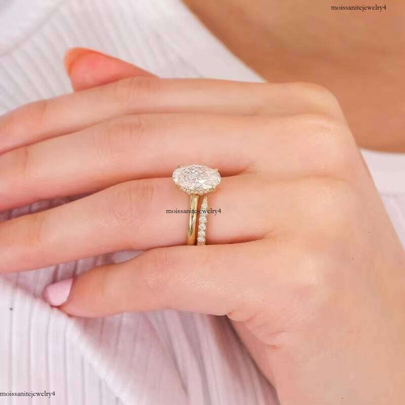 Hot Sale Engagement Ring Solid Gold 3CT Oval D/VVS Moissanite Dia Fine Jewelry Rings
