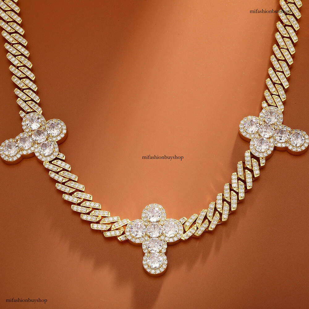 Hip Hop Micro Pave Cross Cuban Link Necklace Unisex Clavicle Chain Trendy Jewelry