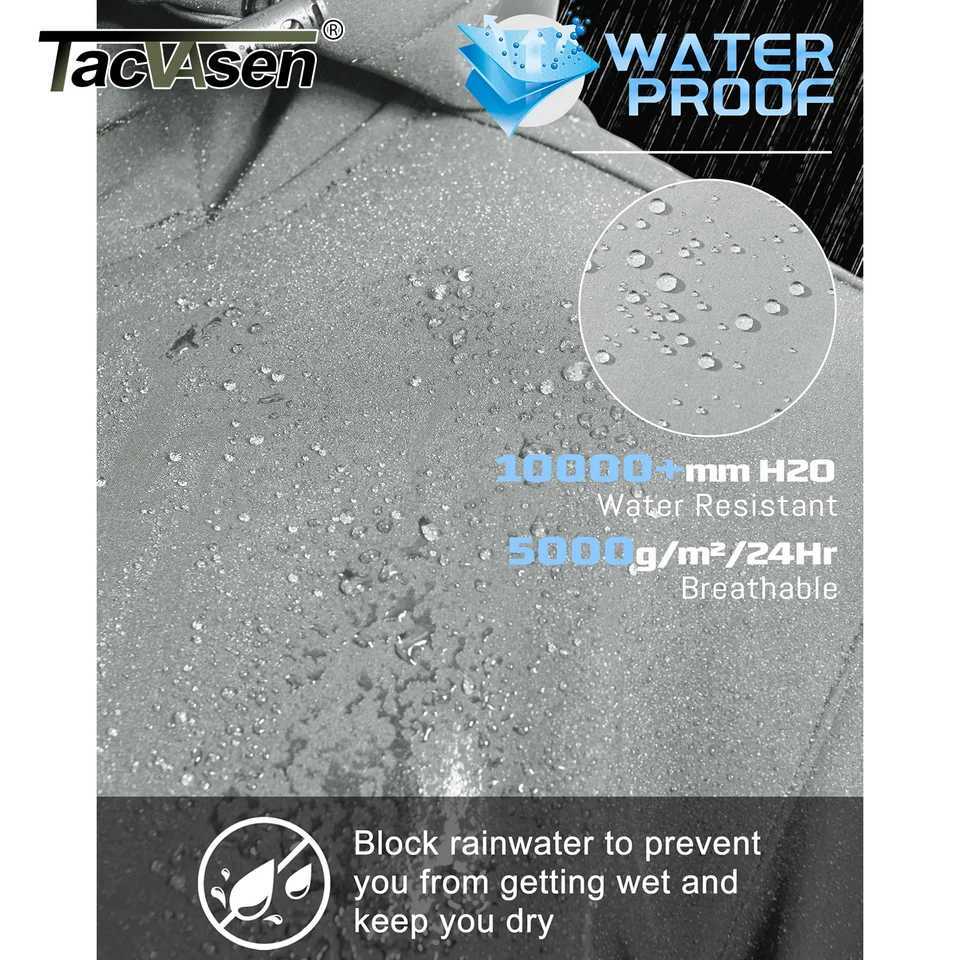 Tacvasen Hooded Softshell Jacket Mens Waterproof Rain Jacket Fleece Lined Work Jacket Outdoor Trekking Hiking Windbreaker Male W250809