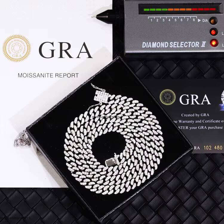 High Quality Hip Hop Iced Out 6mm 10mm Single Row Sier VVS Moissanite Necklace Cuban Link Chain
