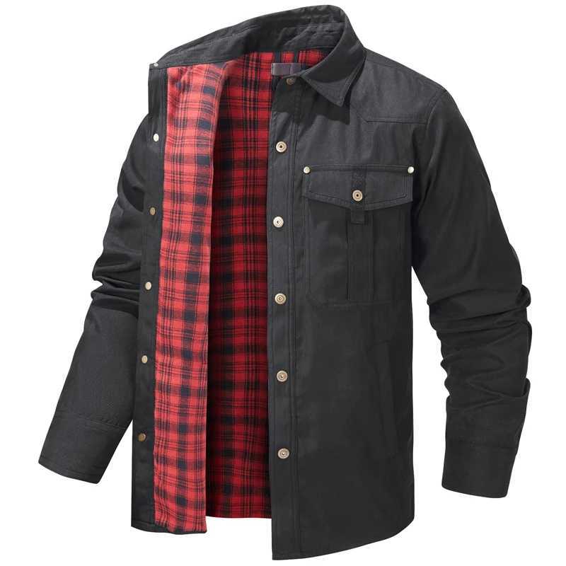 Spring Autumn Mens Flannel Plaid Shirt Jacket Casual Men Retro Lapel Cotton Warm Shirts Men Tactical Windbreaker Jacket Clothing W250809