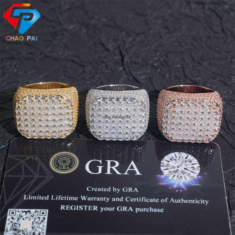ICED OUT Men's Hip-Hop Princess Cut Moissanite Ring Silver Real Gold Plating