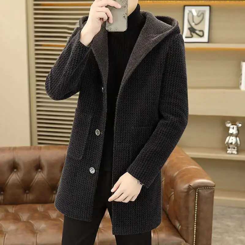 Winter Coat Men Mink Fur Coat Hooded Korean Version Medium Long With Thick Fur Long Coat Men Striped Thick Warm Jacket XJ250809