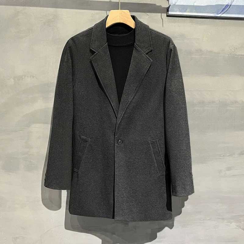 2024-New Mens Fashion Solid Color Business Korean Elegant Gentleman British Style Slim Casual Woolen Medium Long Trench Coat XJ250809