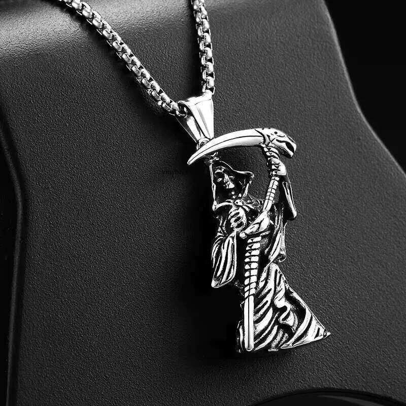 Death's Scythe Grim Reaper Pendant Stainless Steel Santa Muerte God of Death Necklace 0b