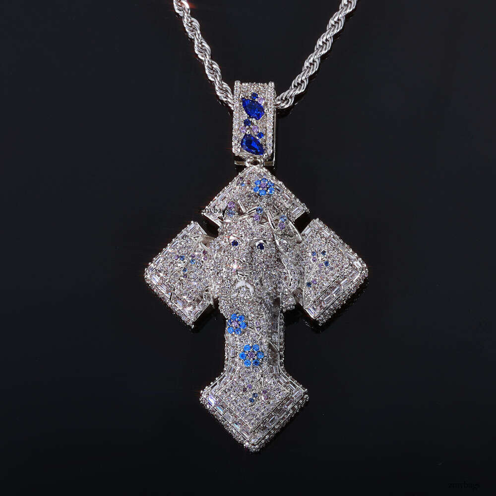 Colorful Head Cross Pendant Full Dia Hip-Hop Jewelry Creative Men's Necklace