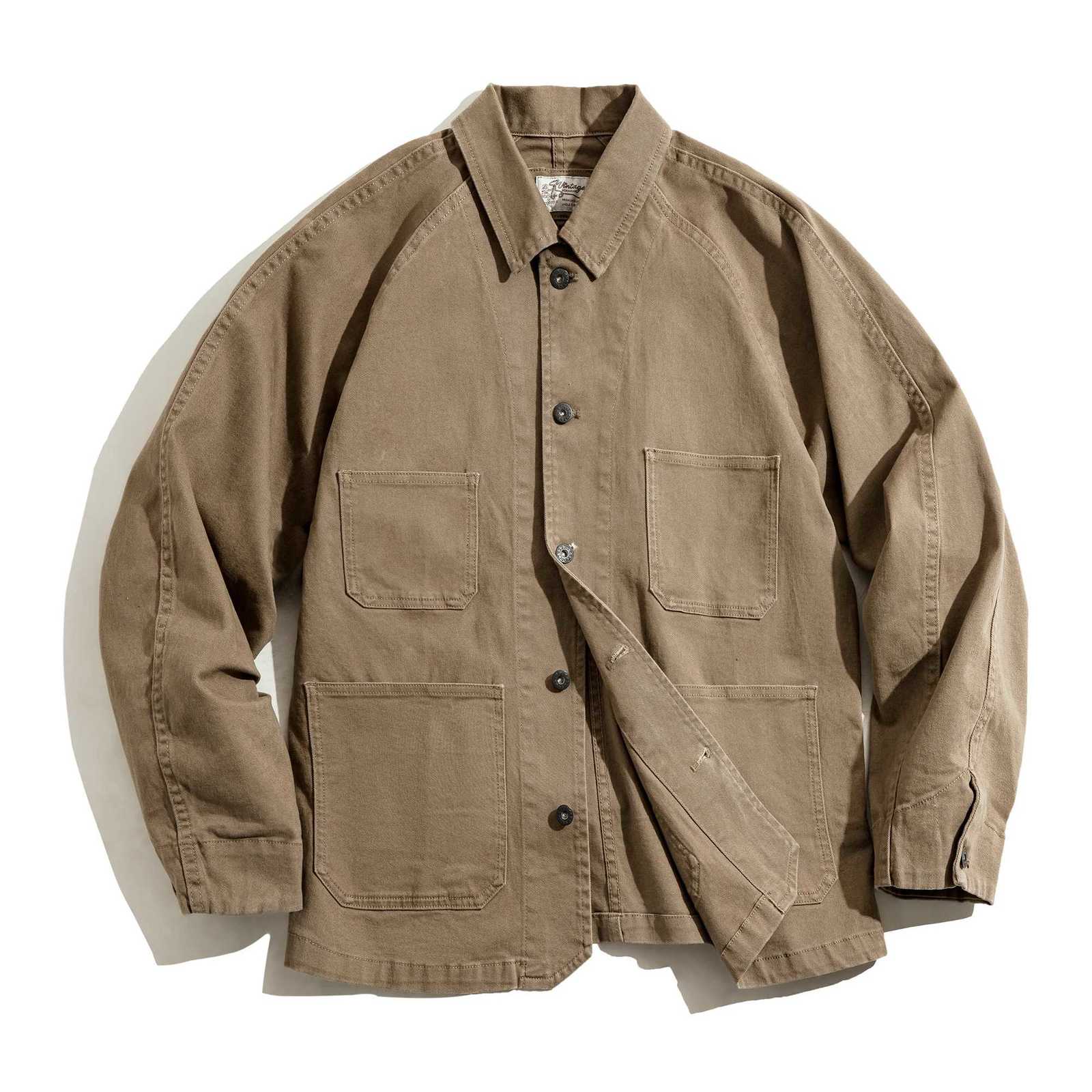 Maden Heavyweight Twill Fabric Four-Pocket Chore Coat for Men Khaki Color Turn-Down Collar Utility Jacket Male Autumn Jackets W250809