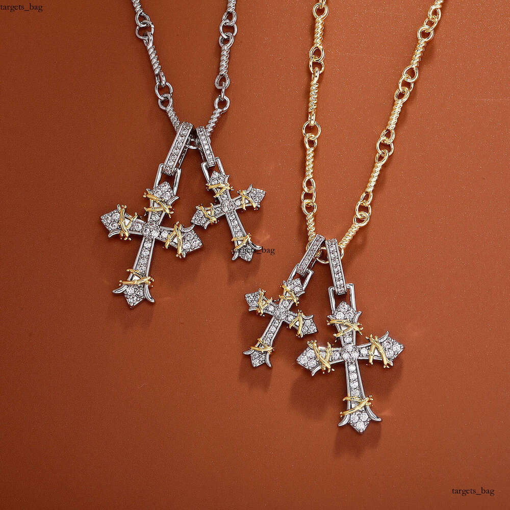 Hot Selling Full Dia Cross Pendant Necklace for Women and Men, Trendy Double Thorn Detachable Couple Pendant, Light