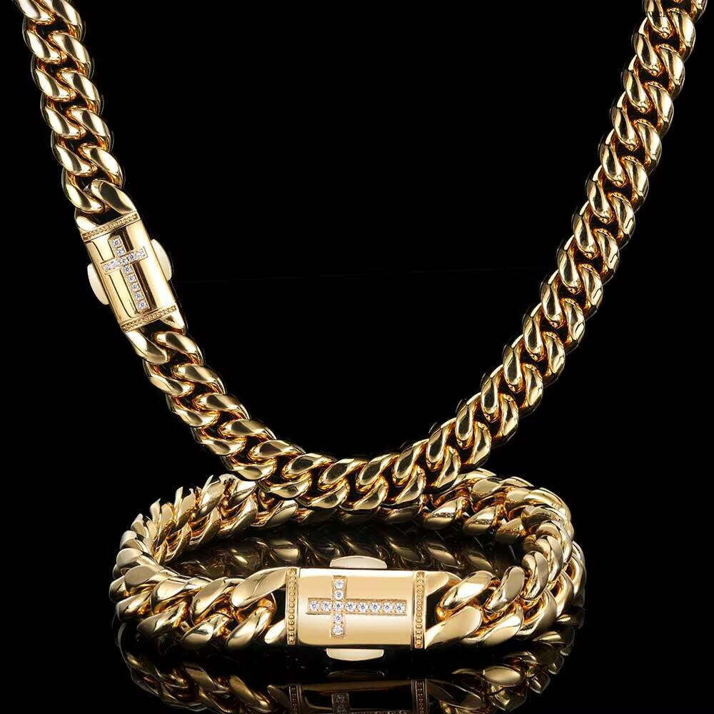 NUOYA 12mm Iced Clasp Sier Miami Stainless Steel Cuban Link Chain Jewelry Necklace