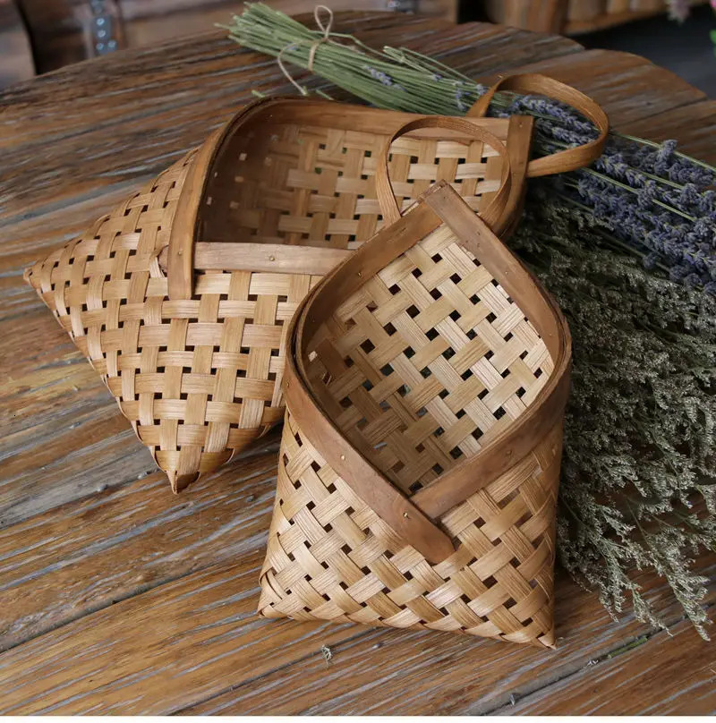 Bamboo Hanging Baskets Natural Handmade Woven Storage Basket Plant Flower Pot Wedding Home Garden Wall Decoration 250808